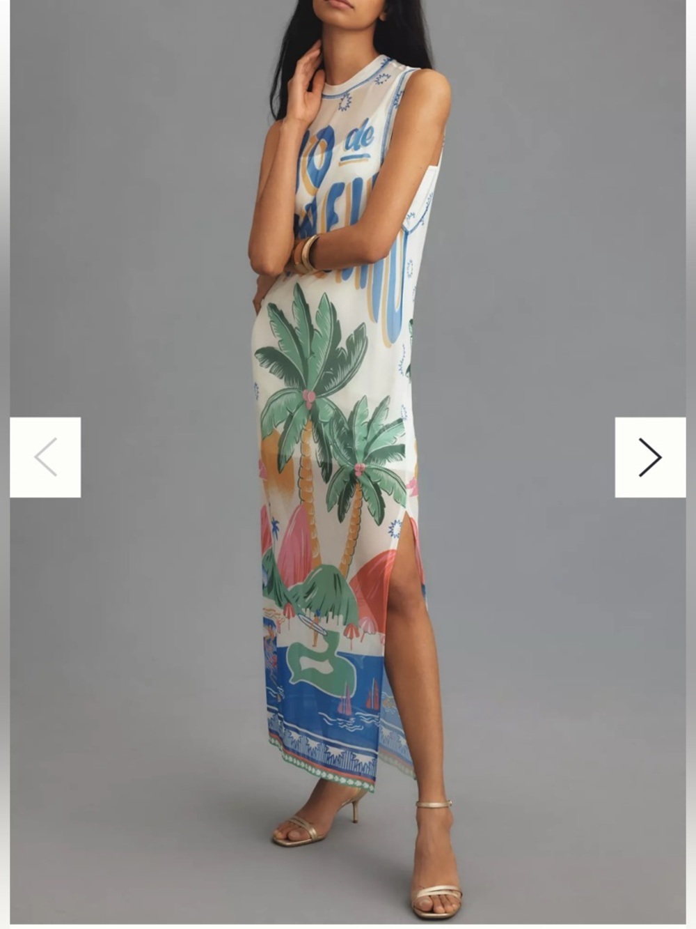 FARM Rio Graphic Tropical Palm Midi Mesh Dress Anthropologie Size XXS